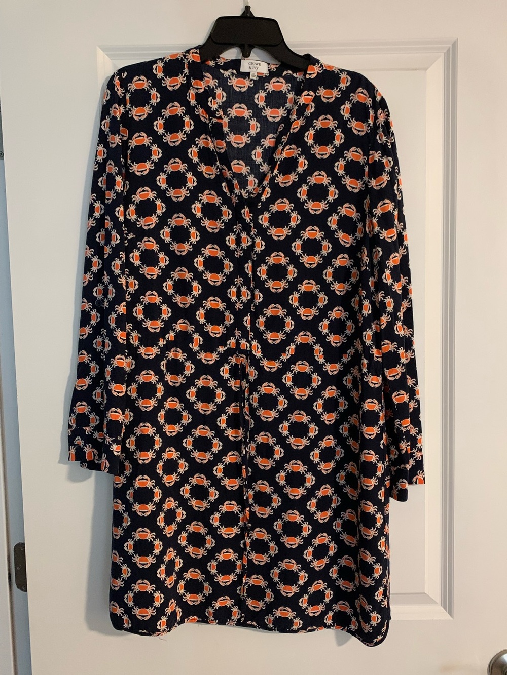 crown & ivy Navy Shift Dress with Coral Crab Print